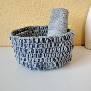 Crochet Basket, Rag rug basket, Handmade Upcycled, storage bathroom organization